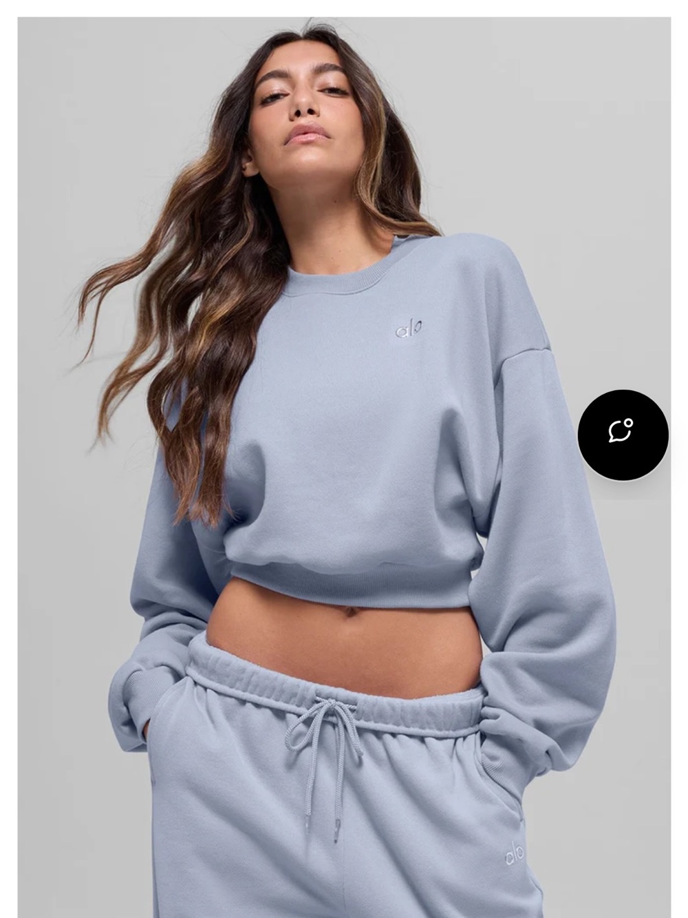 ALO Yoga Light Blue Cropped Crew Sweatshirt